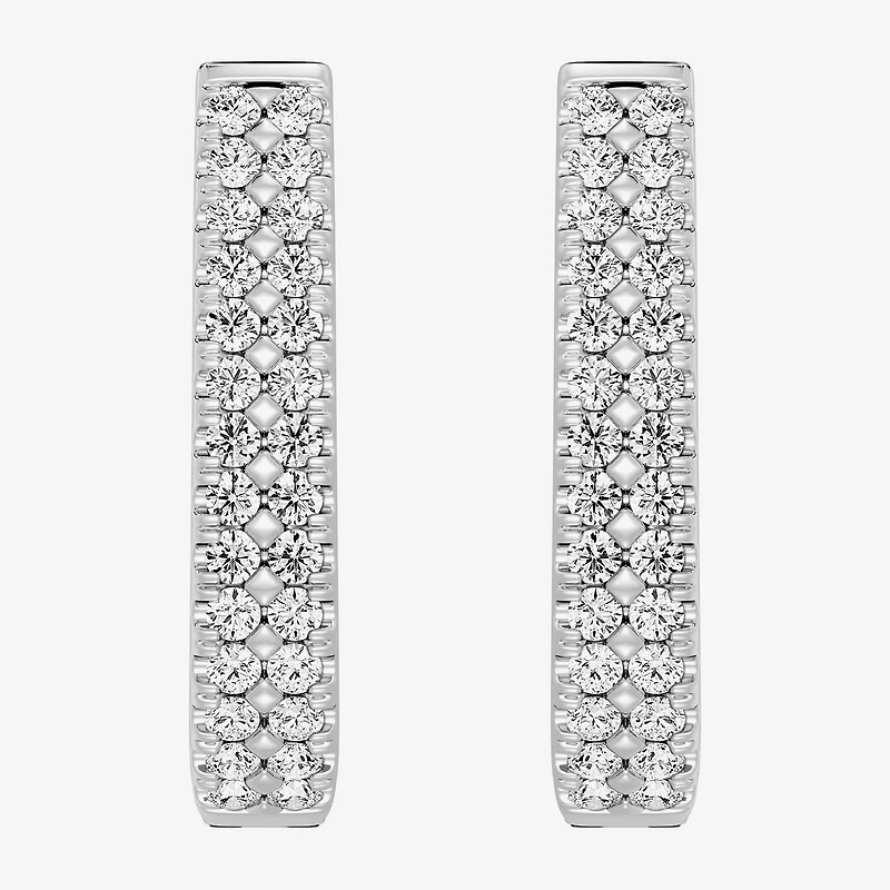F/ Si1-Si2 Womens 2 CT. T.W. Lab Grown White Diamond Sterling Silver 29.1mm Round Hoop Earrings