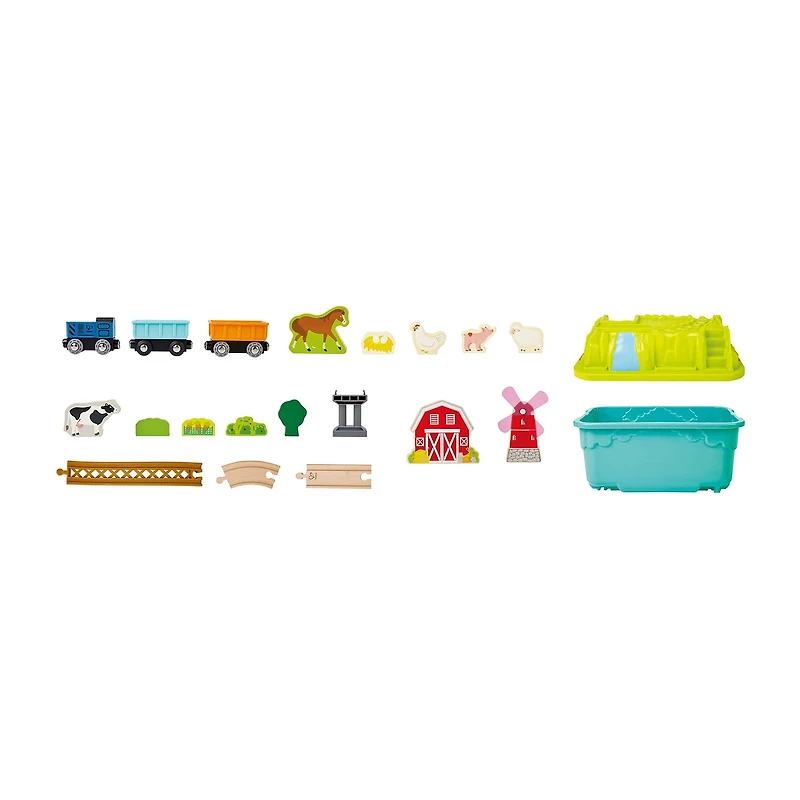 Hape Wooden Set With Plastic Tracks And Farm Accessories 40-pc. Train