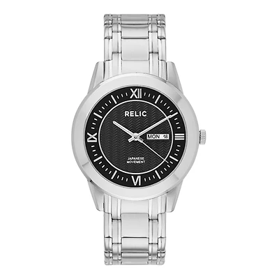 Relic® Mens Silver-Tone Black Herringbone Dial Watch ZR12051