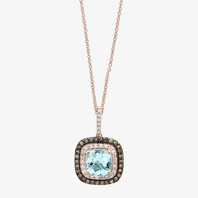 LIMITED QUANTITIES! Effy Final Call Womens Genuine Blue Aquamarine & 1/4 CT. T.W. Genuine Diamond 14K Rose Gold Pendant Necklace