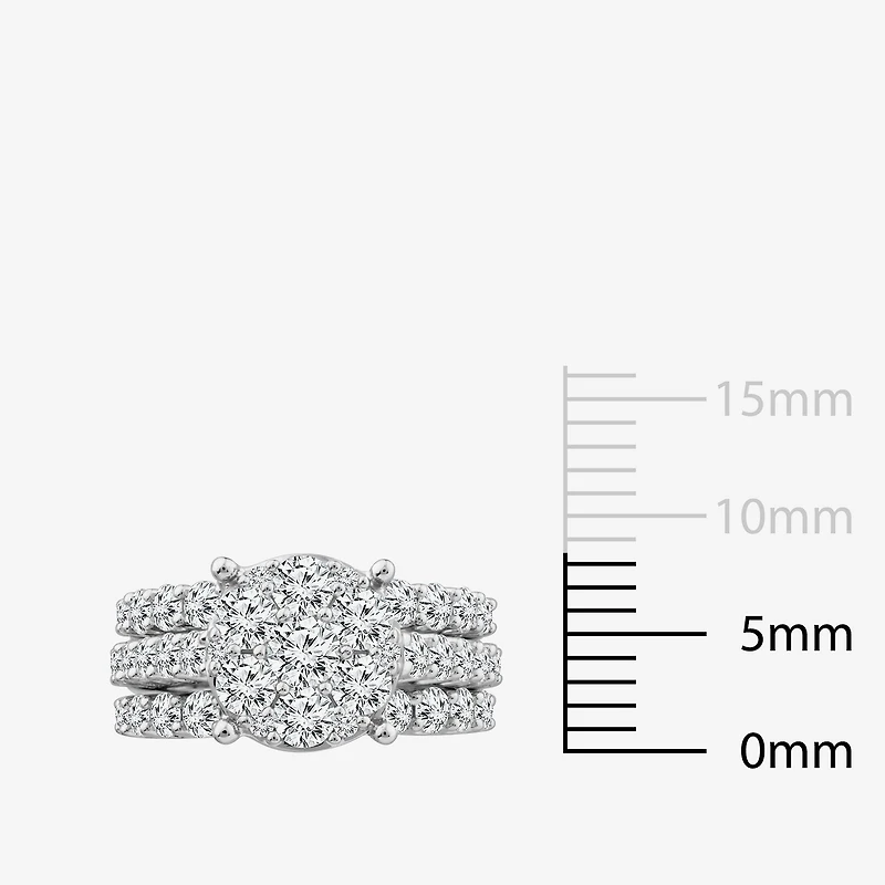 Round 4 CT.T.W. Natural Diamond Side Stone Bridal Set in 10K or 14K White Gold