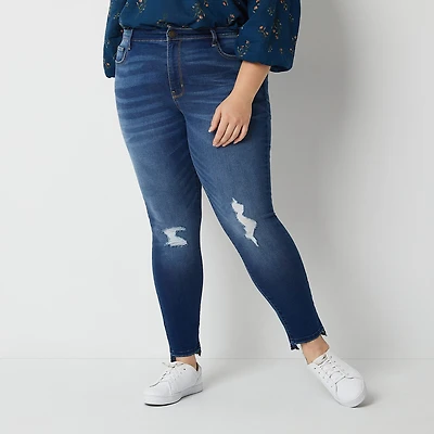 A.N.A Womens Plus High Rise Ripped Stretch Fabric Skinny Fit Jegging Jean