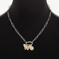 Sparkle Allure Carabiner Charm Womens White Cubic Zirconia 14K Gold Over Brass Butterfly Flower Paperclip 18 Inch Pendant Necklace