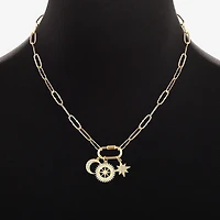 Sparkle Allure Carabiner Charm Womens White Cubic Zirconia 14K Gold Over Brass Moon Paperclip Star 18 Inch Pendant Necklace