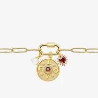 Sparkle Allure Love Carabiner Charm Womens Red Cubic Zirconia 14K Gold Over Brass Heart Paperclip 18 Inch Pendant Necklace