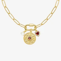 Sparkle Allure Love Carabiner Charm Womens Red Cubic Zirconia 14K Gold Over Brass Heart Paperclip 18 Inch Pendant Necklace