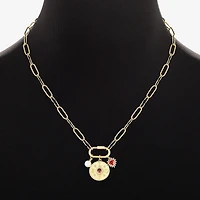 Sparkle Allure Love Carabiner Charm Womens Red Cubic Zirconia 14K Gold Over Brass Heart Paperclip 18 Inch Pendant Necklace