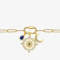 Sparkle Allure Carabiner Charm Womens Blue Cubic Zirconia 14K Gold Over Brass Moon Paperclip Sunburst 18 Inch Pendant Necklace