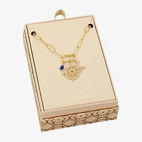 Sparkle Allure Carabiner Charm Womens Blue Cubic Zirconia 14K Gold Over Brass Moon Paperclip Sunburst 18 Inch Pendant Necklace
