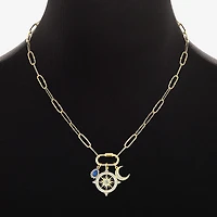 Sparkle Allure Carabiner Charm Womens Blue Cubic Zirconia 14K Gold Over Brass Moon Paperclip Sunburst 18 Inch Pendant Necklace