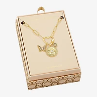 Sparkle Allure Family Carabiner Charm Womens White Cubic Zirconia 14K Gold Over Brass Butterfly Heart Paperclip 18 Inch Pendant Necklace