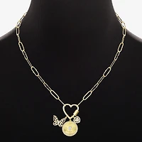 Sparkle Allure Family Carabiner Charm Womens White Cubic Zirconia 14K Gold Over Brass Butterfly Heart Paperclip 18 Inch Pendant Necklace