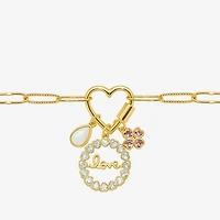 Sparkle Allure Love Carabiner Womens Pink Cubic Zirconia 14K Gold Over Brass Flower Charm Bracelet