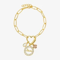 Sparkle Allure Love Carabiner Womens Pink Cubic Zirconia 14K Gold Over Brass Flower Charm Bracelet