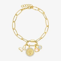 Sparkle Allure Family Carabiner Womens White Cubic Zirconia 14K Gold Over Brass Butterfly Charm Bracelet
