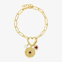 Sparkle Allure Love Carabiner Womens Red Cubic Zirconia 14K Gold Over Brass Heart Charm Bracelet