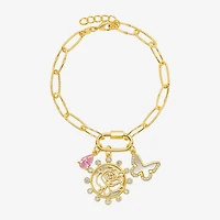 Sparkle Allure Carabiner Womens Purple Cubic Zirconia 14K Gold Over Brass Butterfly Flower Charm Bracelet