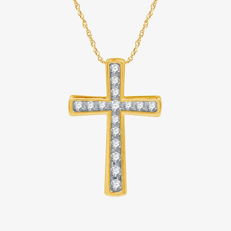 Womens 1/2 CT. T.W. Lab Grown White Diamond 14K Gold Over Silver Sterling Silver Cross 18 Inch Pendant Necklace
