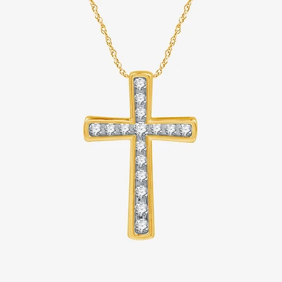 Womens 1/2 CT. T.W. Lab Grown White Diamond 14K Gold Over Silver Sterling Silver Cross 18 Inch Pendant Necklace