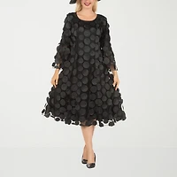 Giovanna Signature Womens Midi Boat Neck 3/4 Sleeve A-Line Dress