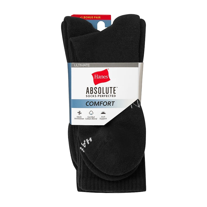 Hanes® Men's Ultimate Absolute Comfort, 3+1 Bonus Pack Crew Socks