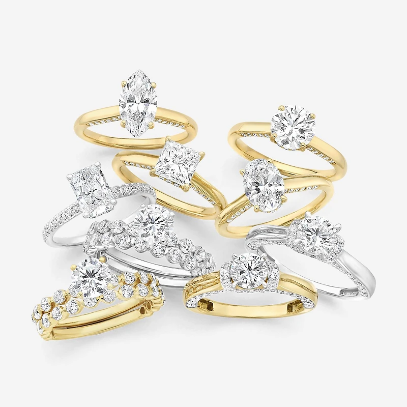(G / Si2) Womens 1 1/3 CT. T.W. Lab Grown White Diamond 10K Gold Round Side Stone Engagement Ring