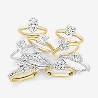 (G / Si2) Womens 1 1/3 CT. T.W. Lab Grown White Diamond 10K Gold Round Side Stone Engagement Ring