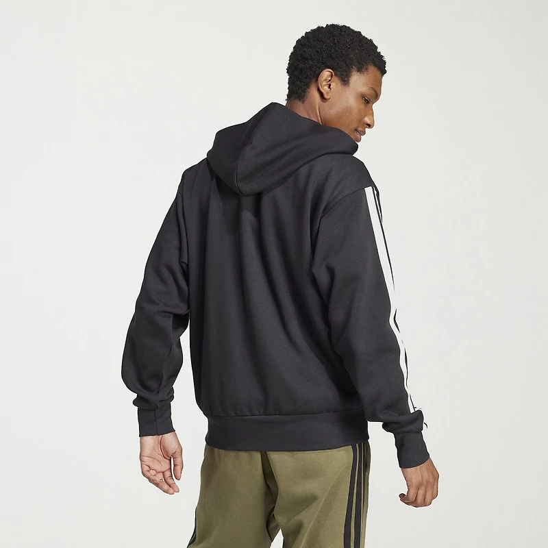 adidas 3 Stripe Full Zip Mens Hooded Long Sleeve Sweatshirt