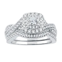 Signature By Modern Bride Womens Natural White Diamond 14K White Gold Cushion Engagement Ring