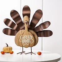 Glitzhome Wooden Metal Turkey Thanksgiving Tabletop Decor