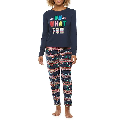 Sleep Chic Womens Crew Neck Long Sleeve 2-pc. Pajama Set