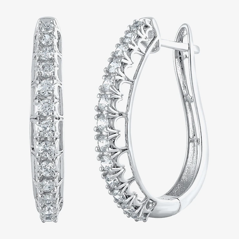 Womens 1 CT. T.W. Natural White Diamond 14K Gold 24.9mm Hoop Earrings