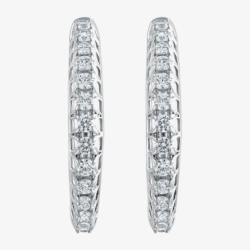 Womens 1 CT. T.W. Natural White Diamond 14K Gold 24.9mm Hoop Earrings