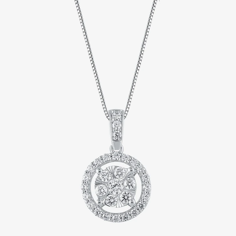 Womens 1/2 CT. T.W. Natural White Diamond 14K or Yellow Gold Round Pendant Necklace