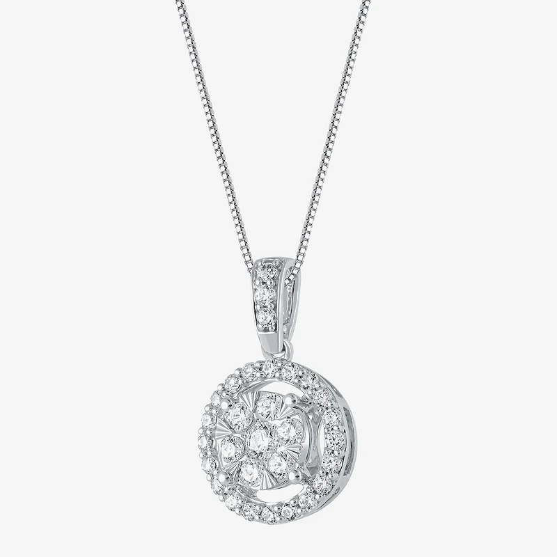 Womens 1/2 CT. T.W. Natural White Diamond 14K or Yellow Gold Round Pendant Necklace