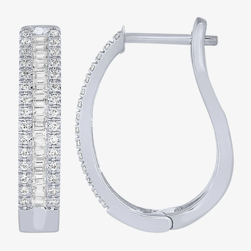 Womens 1/2 CT. T.W. Natural White Diamond 10K Gold 18.6mm Hoop Earrings