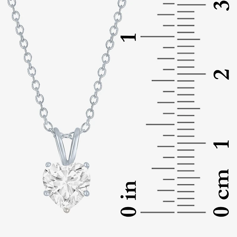 Yes Womens Lab Created White Sapphire Sterling Silver Heart 18 Inch Pendant Necklace