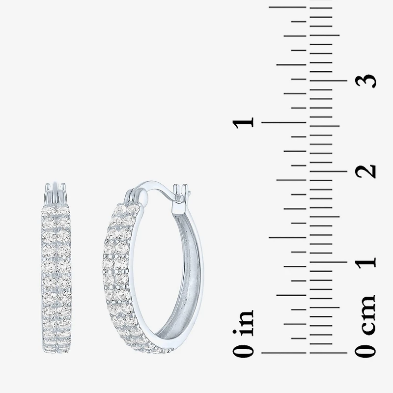 Yes, Please! Womens Lab Created White Sapphire Sterling Silver 18mm Hoop Earrings