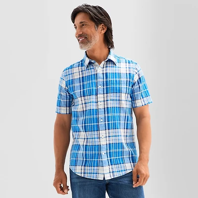 St. John's Bay Linen Blend Mens Short Sleeve Classic Fit Button-Down Shirt