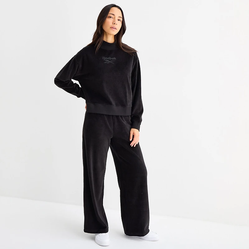 Reebok Womens Long Sleeve Velour Mock Neck Top