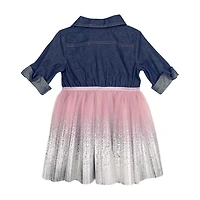 Lilt Toddler Girls Elbow Sleeve Roll Tab Tutu Dress