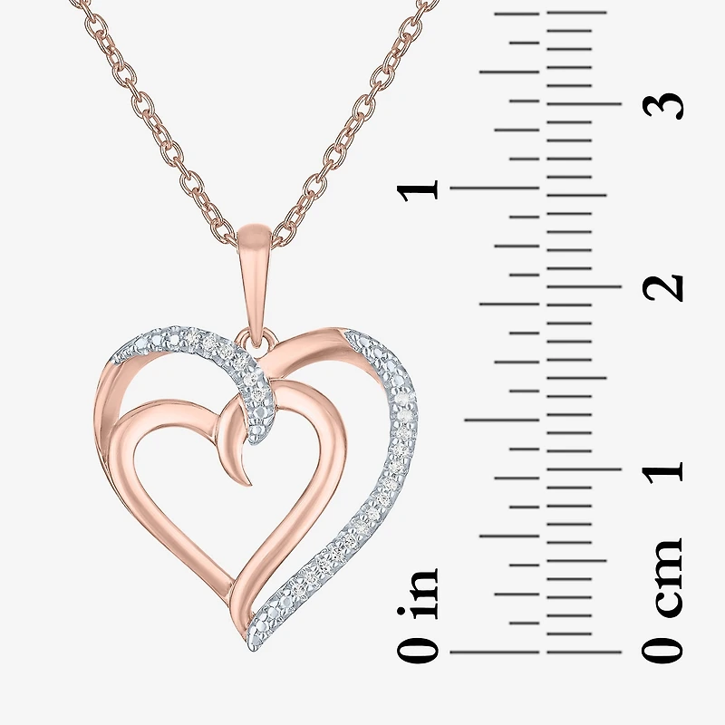 Diamond Accent "To The Moon & Back" Womens Diamond Accent Natural White Diamond 14K Rose Gold Over Silver Heart 16 Inch Pendant Necklace