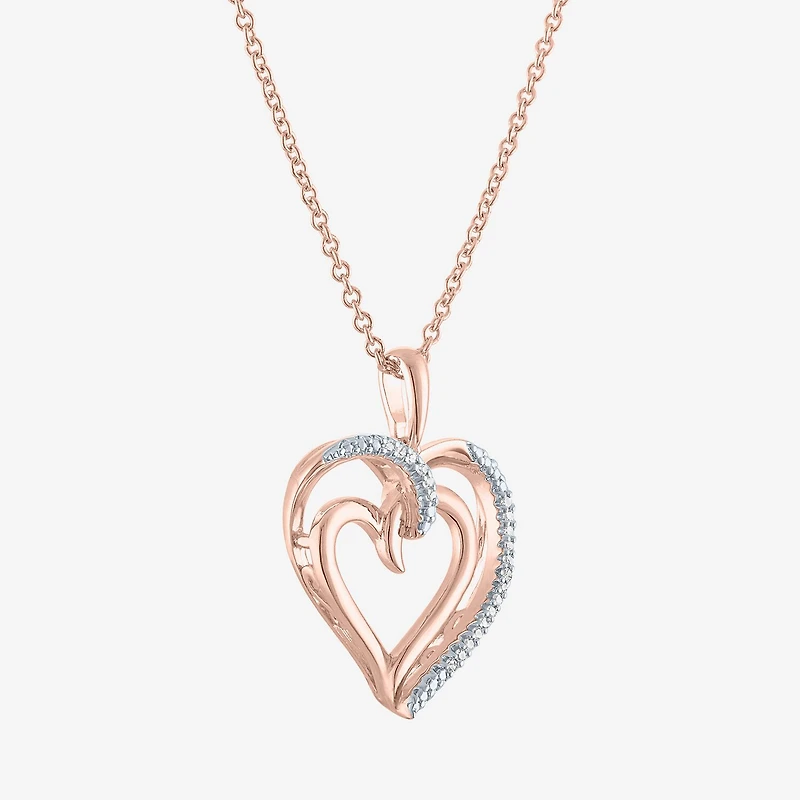 Diamond Accent "To The Moon & Back" Womens Diamond Accent Natural White Diamond 14K Rose Gold Over Silver Heart 16 Inch Pendant Necklace
