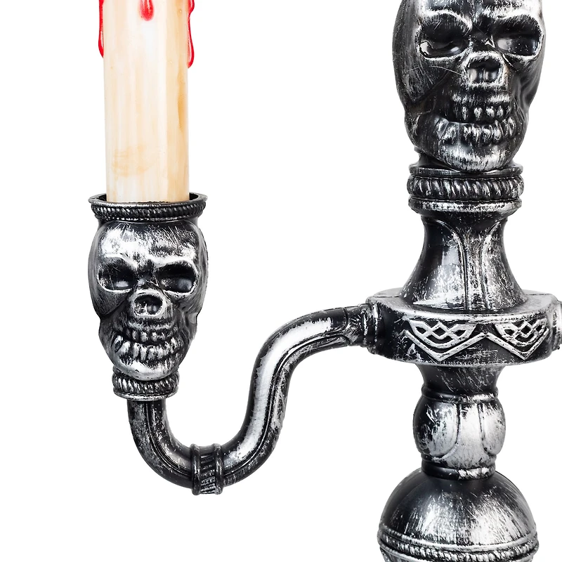 13.75'' Antique Silver Skull Trio Halloween Candelabra