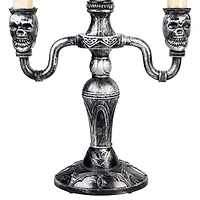 13.75'' Antique Silver Skull Trio Halloween Candelabra