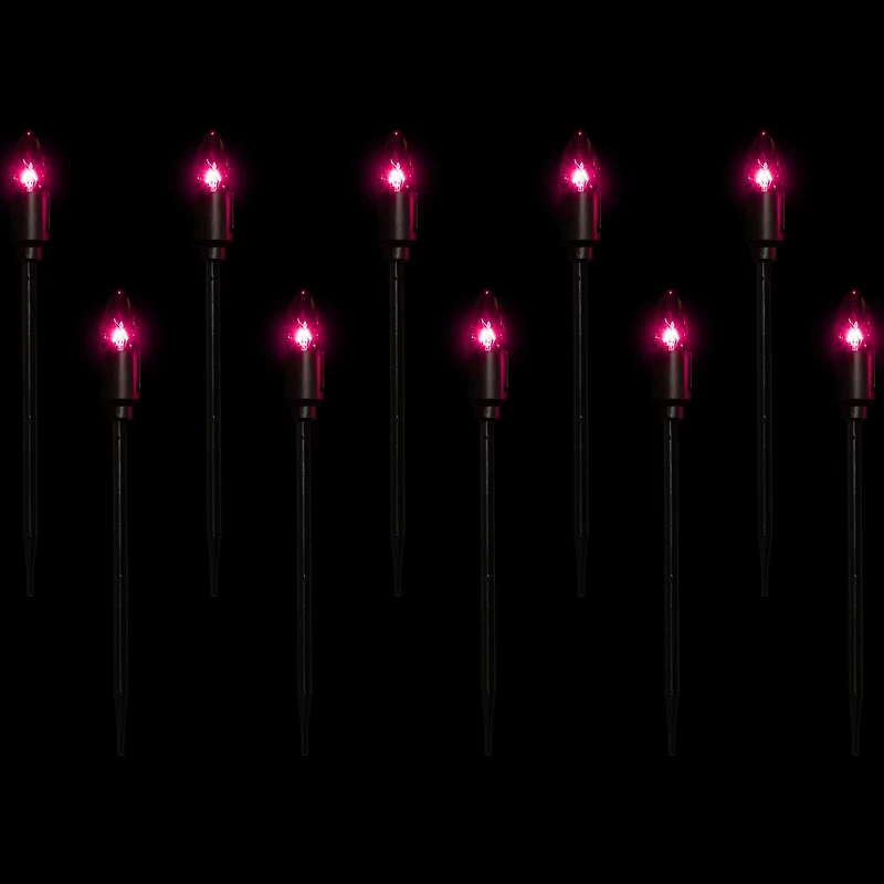 Set of 10 Purple C9 Bulb Halloween Pathway Markers - 8.75ft Black Wire