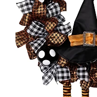 Orange and Black Witch with Bows Halloween Wreath  24-Inch  Unlit