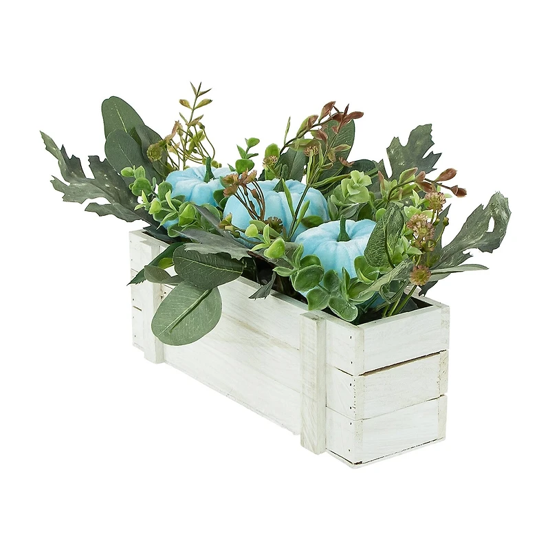 Northlight 18in Fall Harvest Foliage And Blue Pumpkins Planter