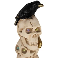 Northlight 27.5in Led Lighted Skull Tower With Raven Lighted Halloween Tabletop Decor