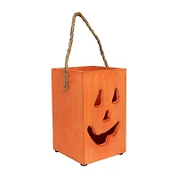 Northlight 8in Large Orange Wood Jack O Lantern Halloween Tabletop Decor